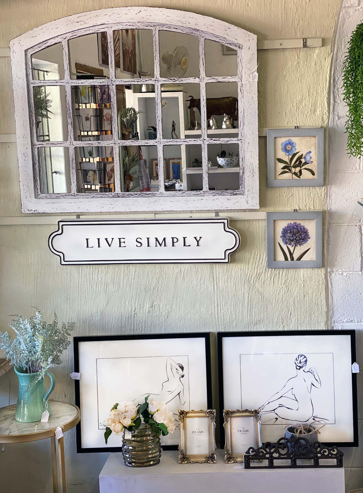 Framed prints, mirror and wall decor